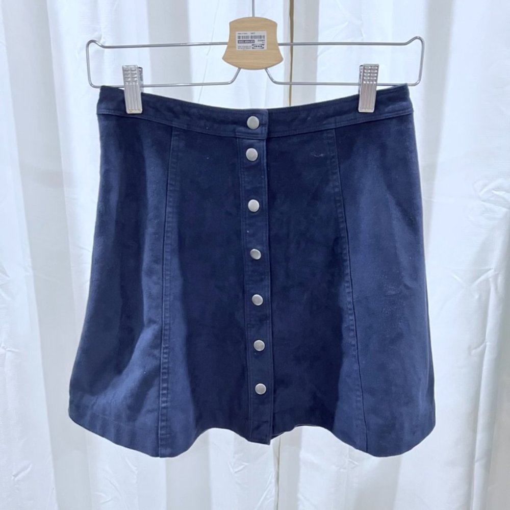 Abercrombie & Fitch Metal Button Faux Suede Navy Blue Skirt